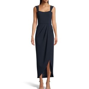 XSCAPE Womens blue Spaghetti Strap Scoop Neck Full-Length Evening Hi-Lo Dress 4